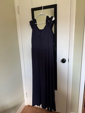 Never worn Elegant Navy Maxi Dress with Gathered Bodice